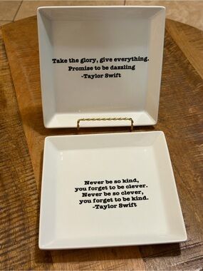 2 White Porcelain Large Trinket Tray with Taylor Swift Song Lyrics
